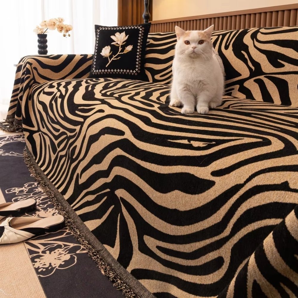Housse de canapé Chenille Motif Zèbre Moderne et Ajustable
