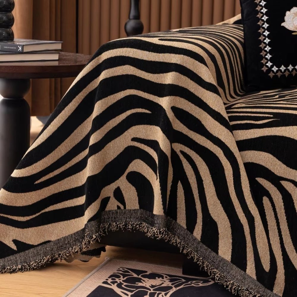 Housse de canapé Chenille Motif Zèbre Moderne et Ajustable
