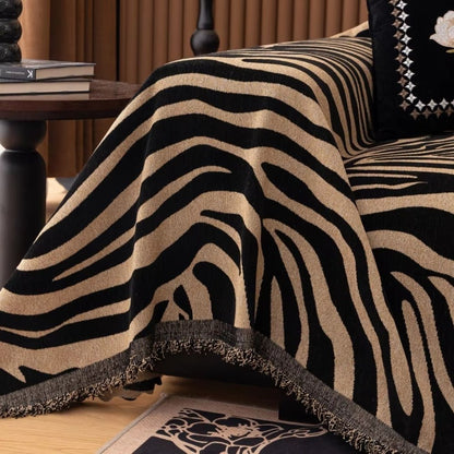 Housse de canapé Chenille Motif Zèbre Moderne et Ajustable