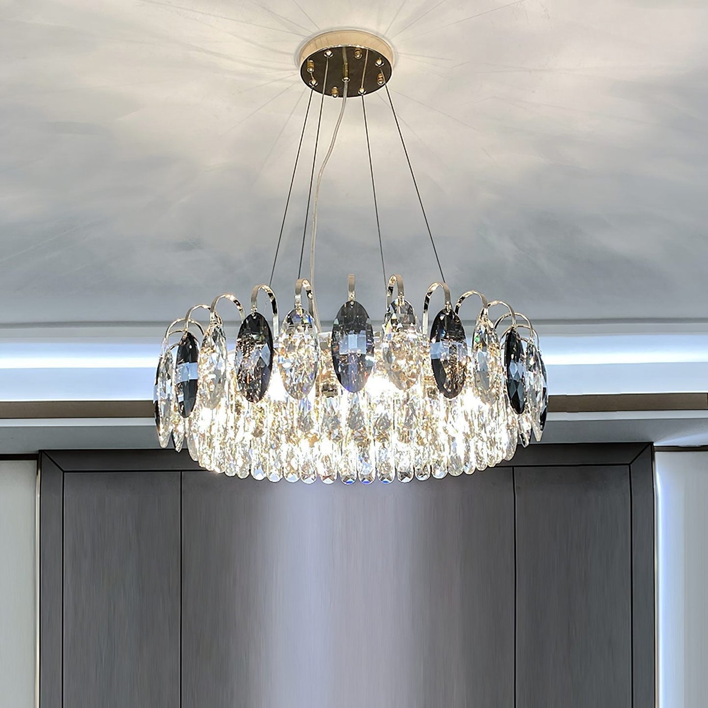 Lustre Cristal Luxe - Suspension LED Rose Or, Réglable, Tailles Variées