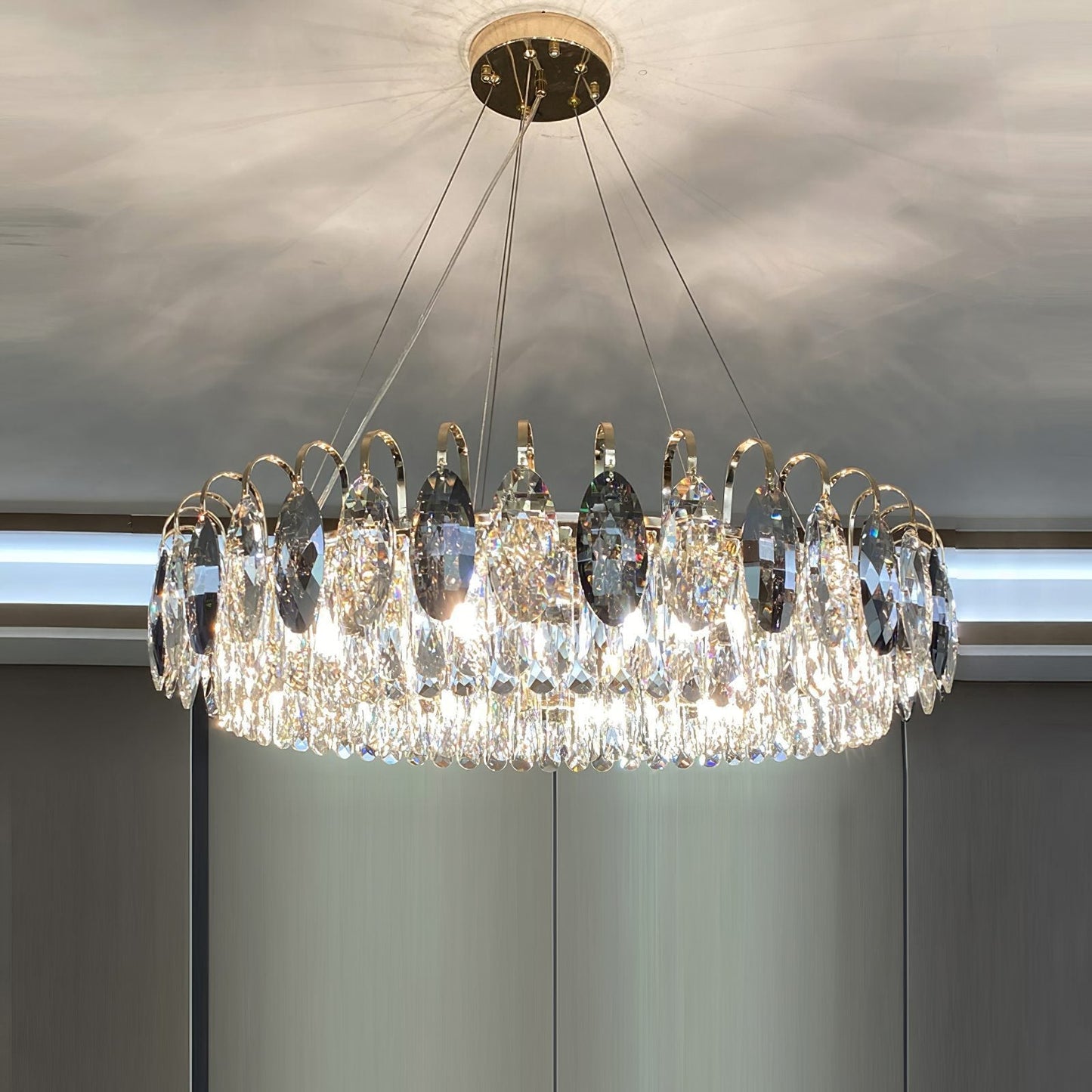 Lustre Cristal Luxe - Suspension LED Rose Or, Réglable, Tailles Variées