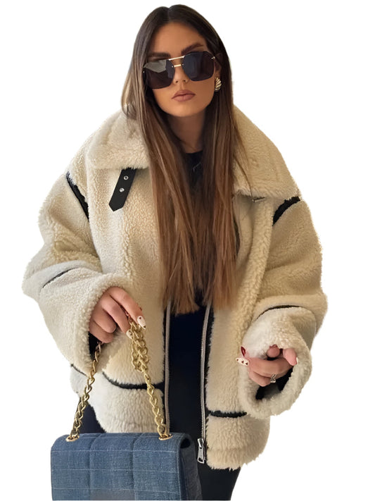 Veste Teddy Douce à Passepoil Noir Sophistiqué - BlxckFR