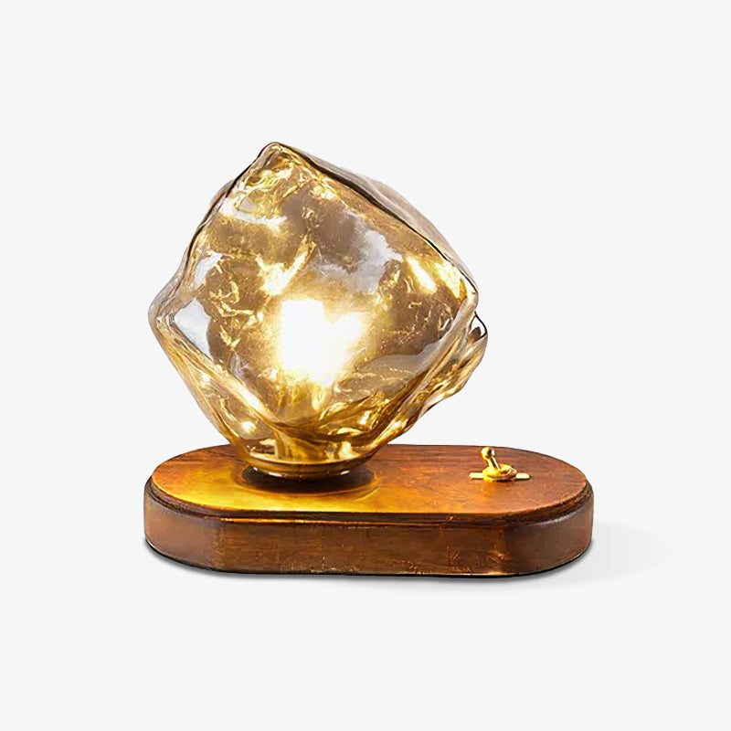 Lampe de Bureau en Verre Finesse – Style Raffiné avec Base Métallique et Bois Noir