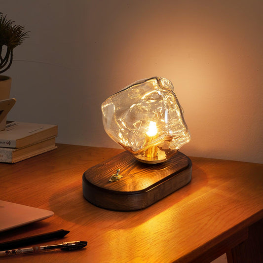 Lampe de Bureau en Verre Finesse – Style Raffiné avec Base Métallique et Bois Noir - Foivo