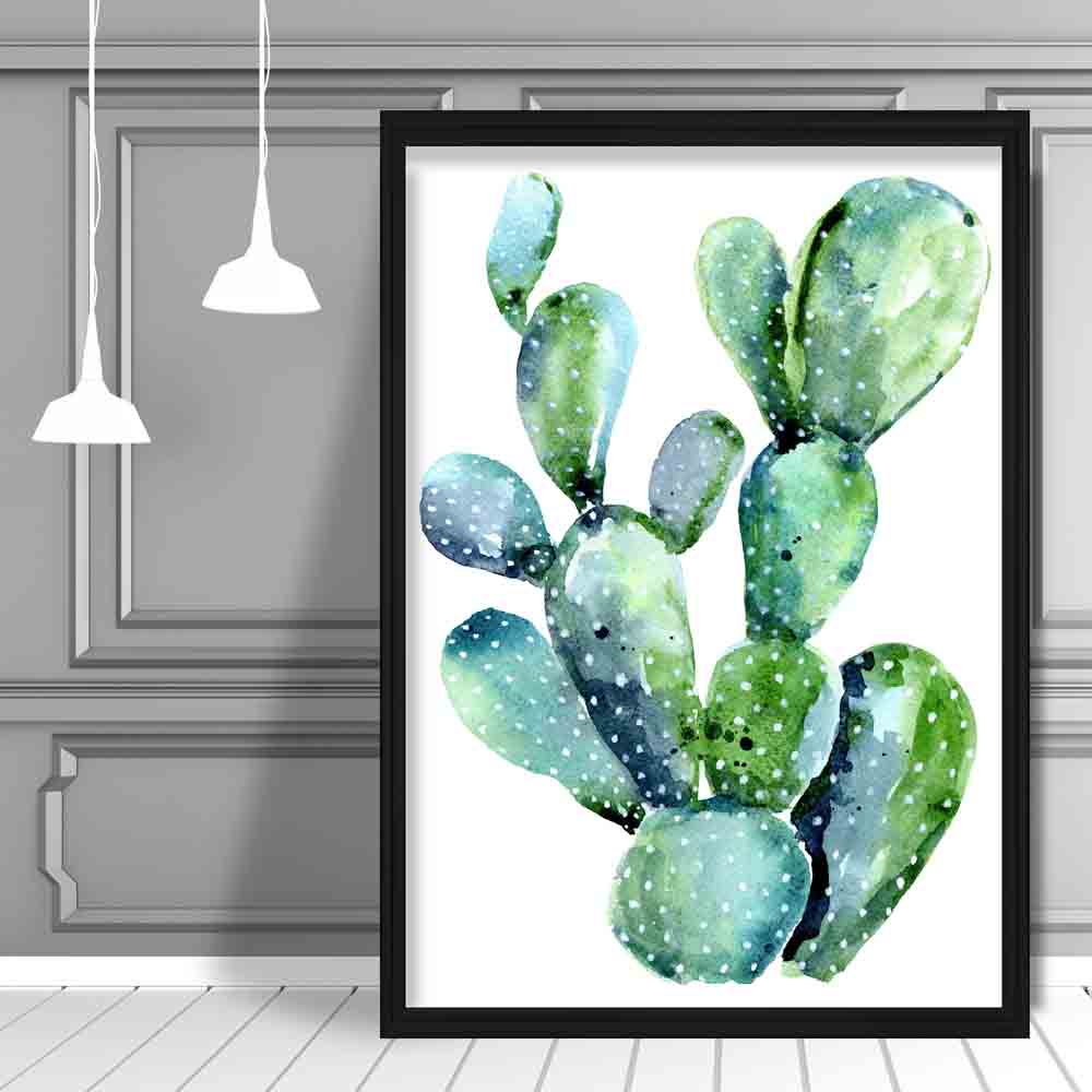 Impression Cactus Aquarelle Vert Bleu 1