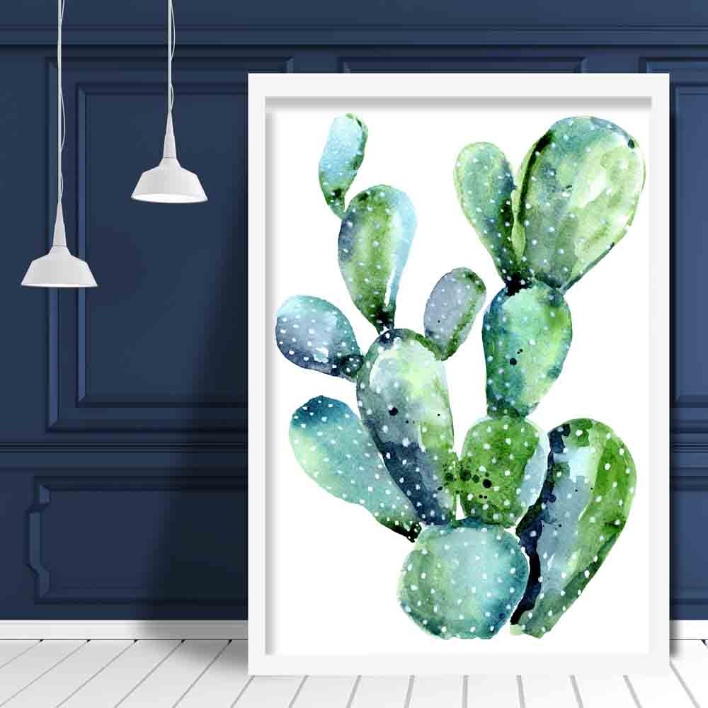 Impression Cactus Aquarelle Vert Bleu 2