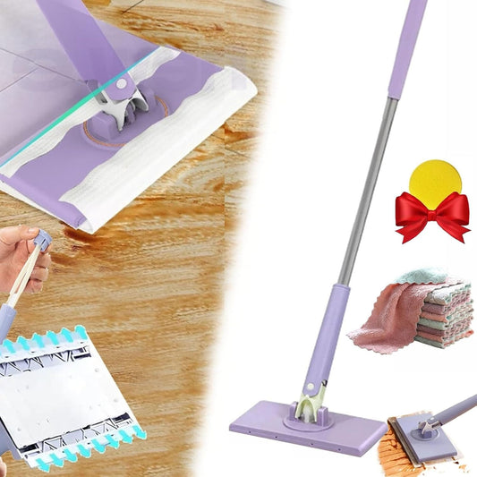 Balai de Ménage Éco-Friendly | Tête Rotative et Chiffons Lavables - Foivo