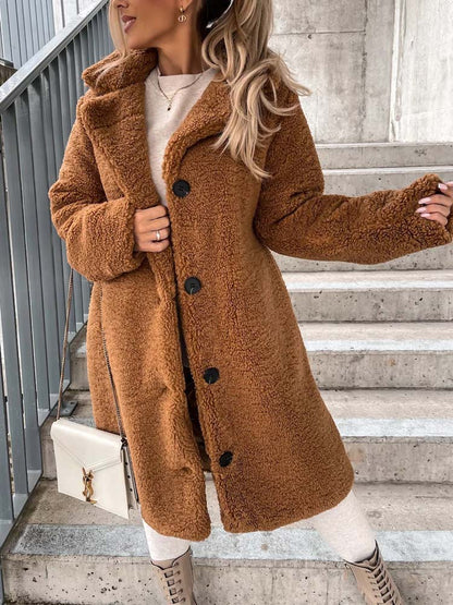 Manteau chic à col en fourrure synthétique