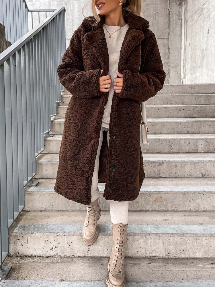 Manteau chic à col en fourrure synthétique