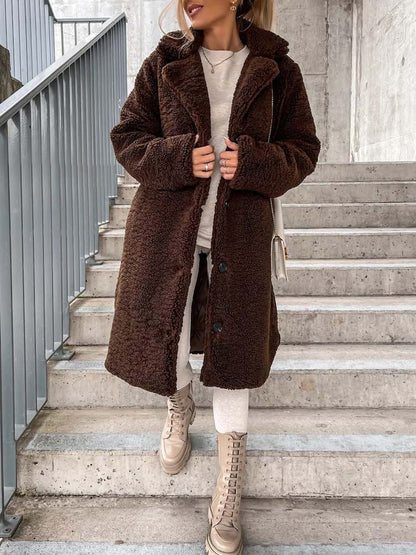 Manteau chic à col en fourrure synthétique
