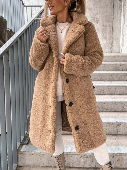 Manteau chic à col en fourrure synthétique