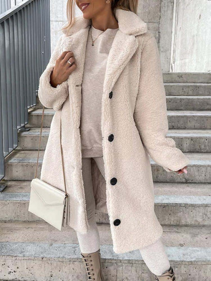 Manteau chic à col en fourrure synthétique