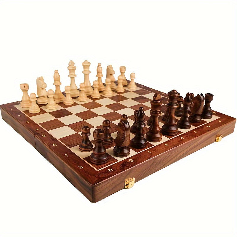 Jeu d’échecs en bois avec coffret de rangement pliable, pièces en bois et intérieur doublé noir-accessoires-Oslo France