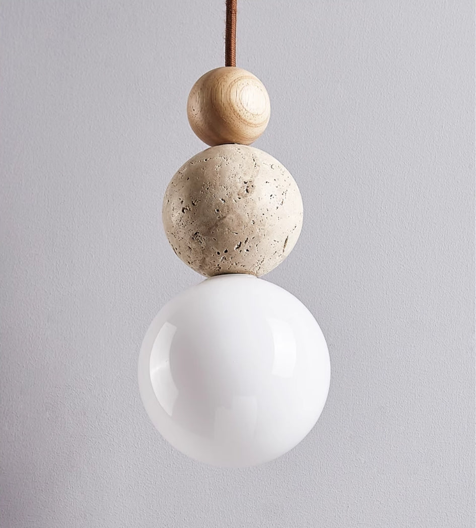 Lampe Suspendue en Verre et Bois Naturel Élégant