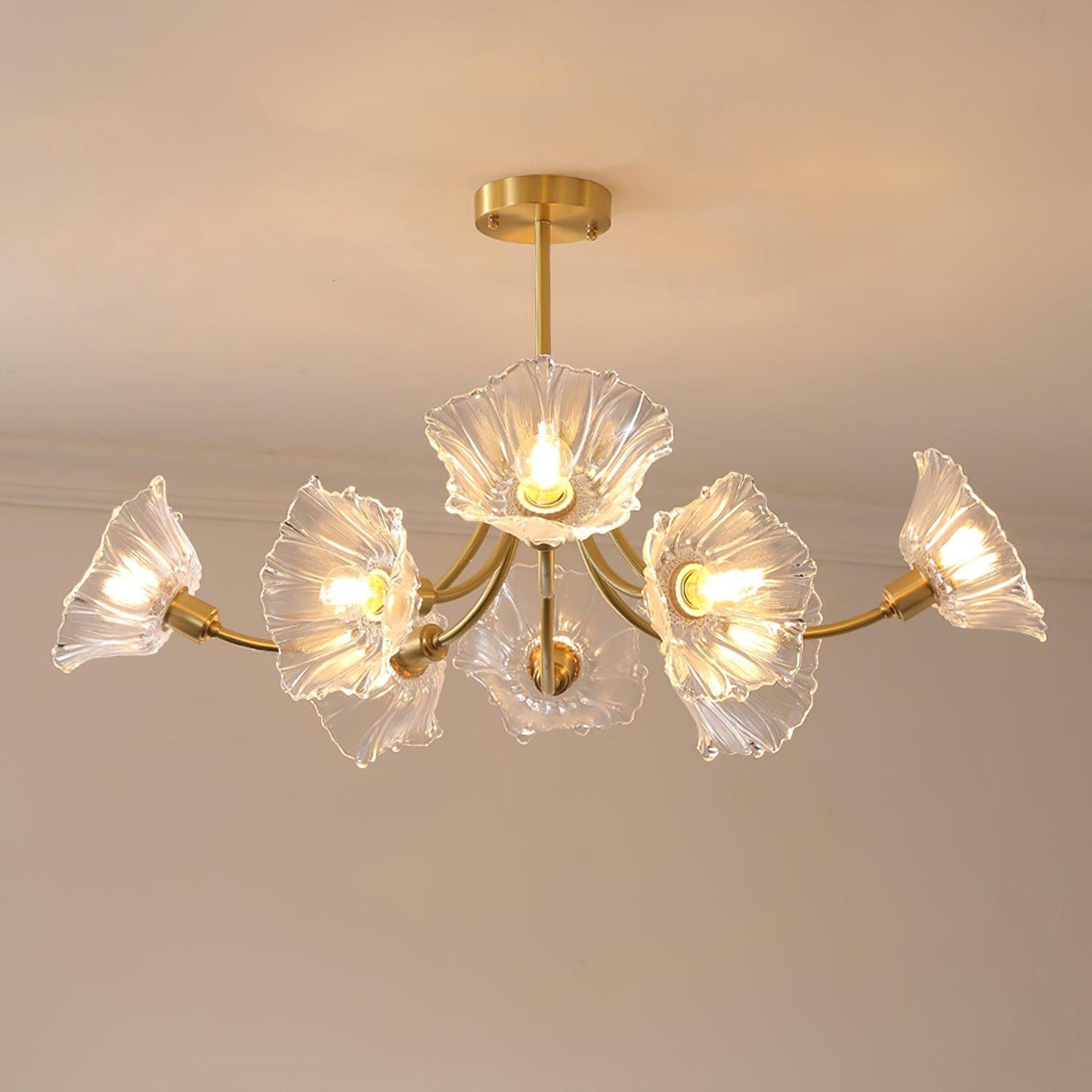 Lustre Élégant en Verre et Métal - Décoration Florale pour Intérieur
