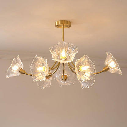 Lustre Élégant en Verre et Métal - Décoration Florale pour Intérieur