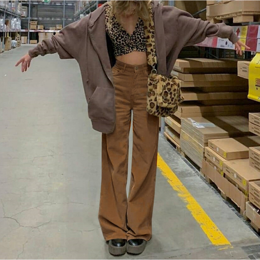 Pantalon Femme Élégant Taille Haute Large - Foivo