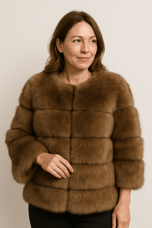 Veste Hivernale Douillette Court Manteau Fourrure Synthétique Féminine - Foivo