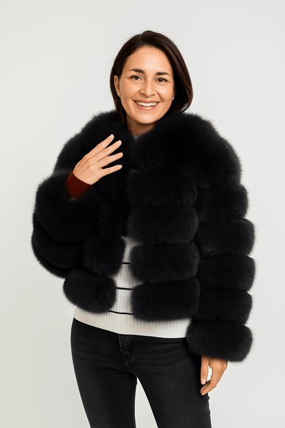 Veste Hivernale Douillette Court Manteau Fourrure Synthétique Féminine