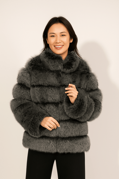 Veste Hivernale Douillette Court Manteau Fourrure Synthétique Féminine
