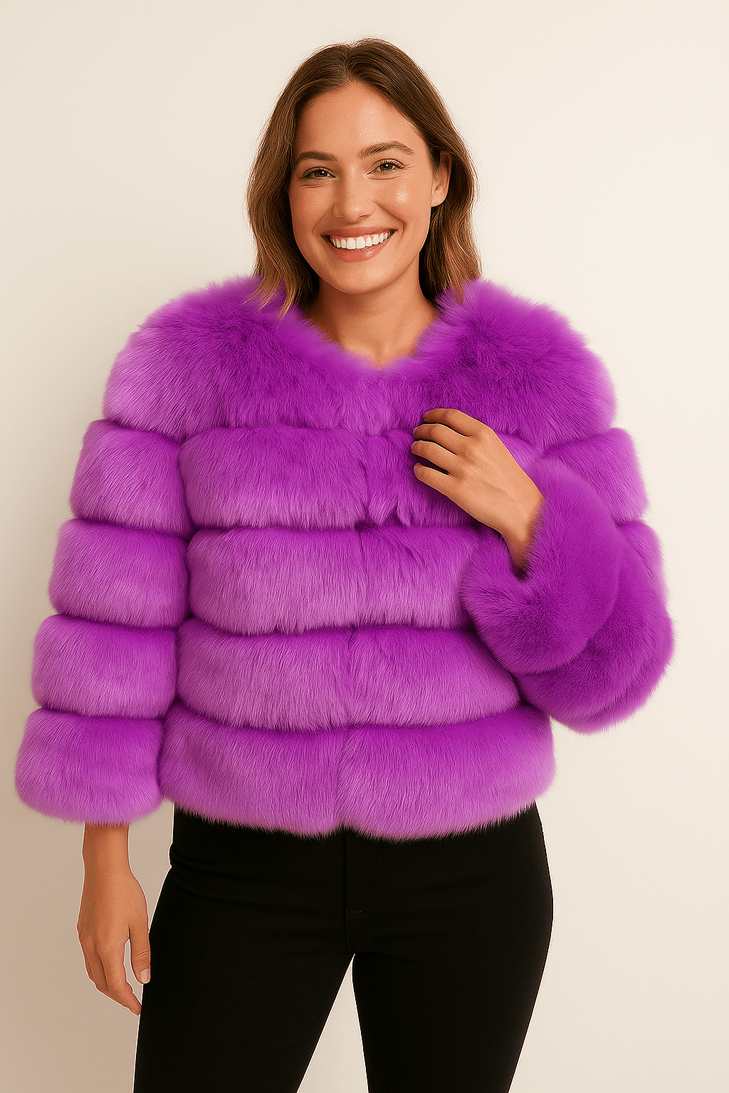 Veste Hivernale Douillette Court Manteau Fourrure Synthétique Féminine