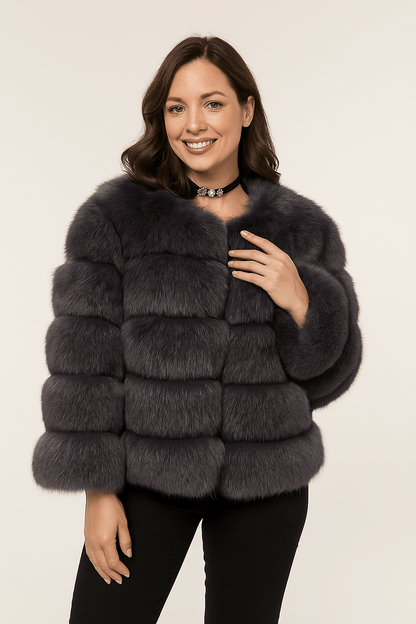 Veste Hivernale Douillette Court Manteau Fourrure Synthétique Féminine