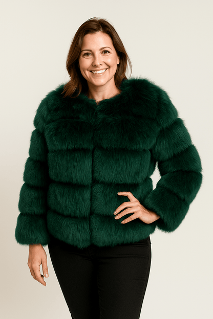 Veste Hivernale Douillette Court Manteau Fourrure Synthétique Féminine