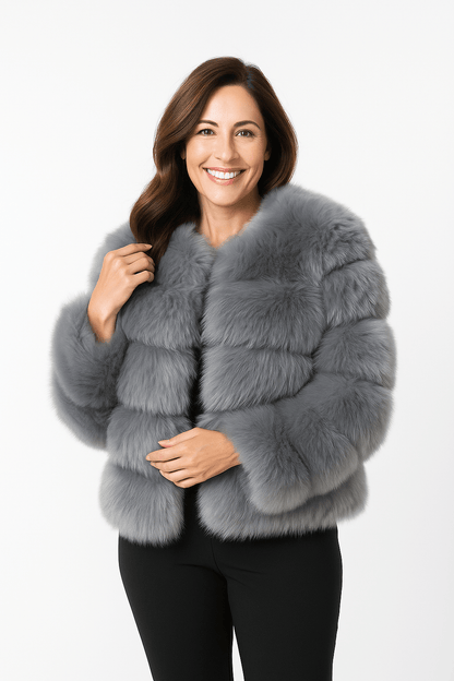 Veste Hivernale Douillette Court Manteau Fourrure Synthétique Féminine