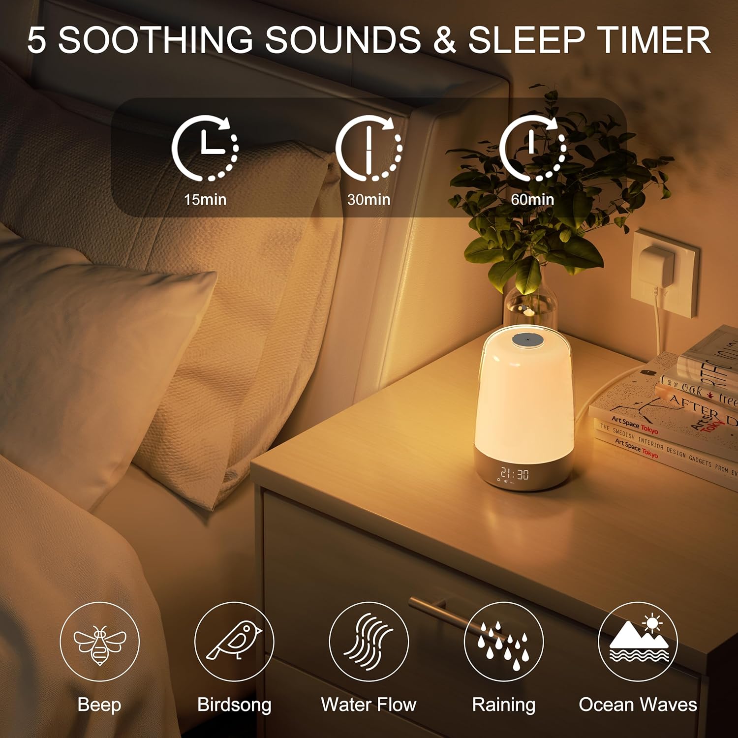 Lampe Réveil Veilleuse Aurora avec Simulateur de Lever et Coucher de Soleil, Sons Naturels, Portable et Rechargeable 3