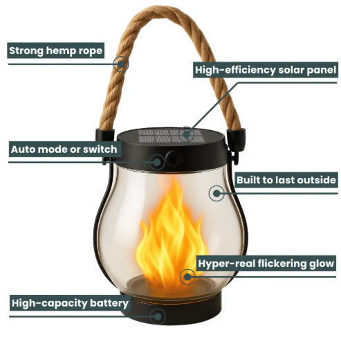 Lampe Solaire Ambiance Flamme pour Extérieur 1