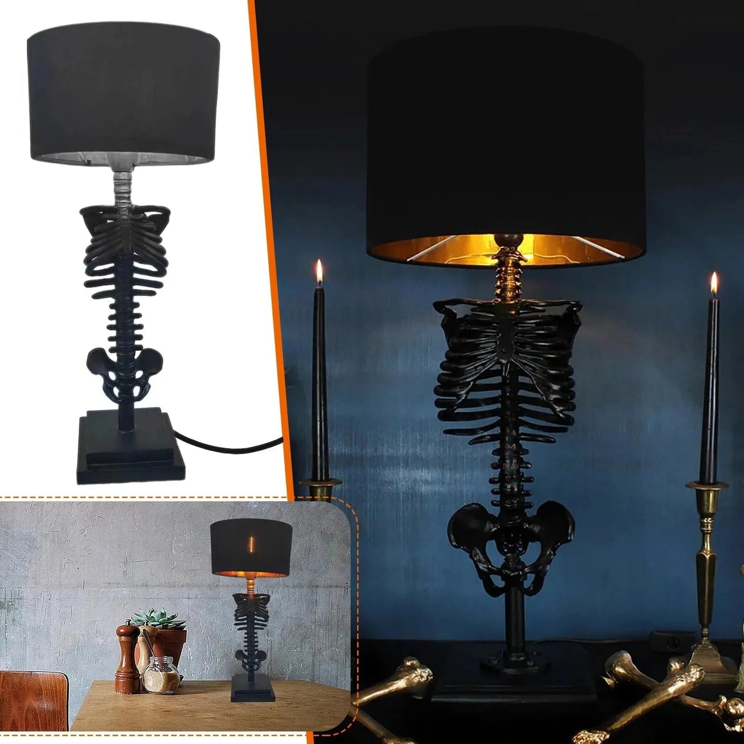 Lampe de Table Gothique Squelette Artisanale 2