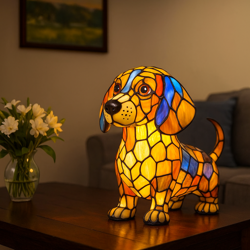 Lampe de Table en Verre Coloré avec LED pour Chien