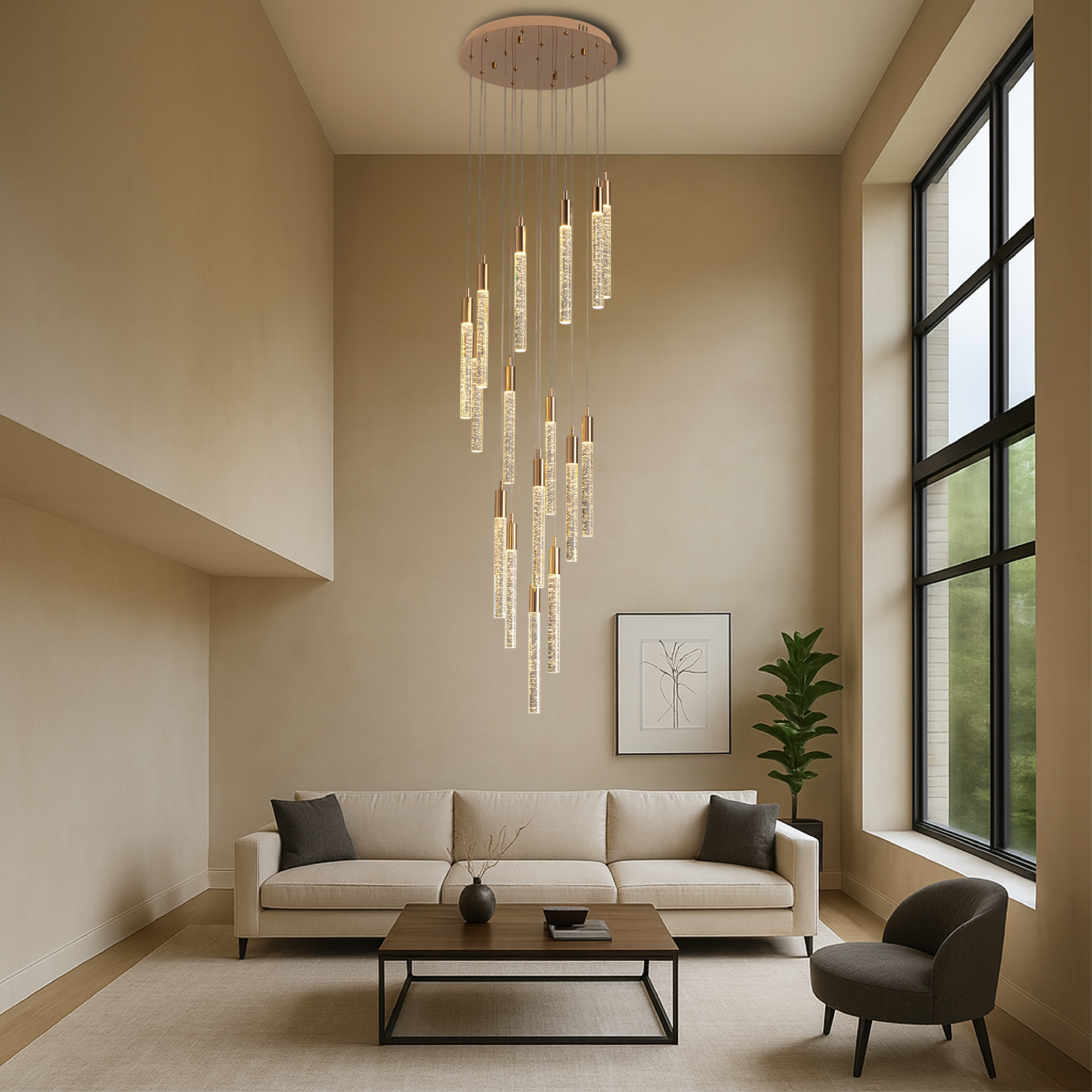 Luminaire | Chandelier Acrylique Or Élégant pour Intérieur Raffiné - Foivo