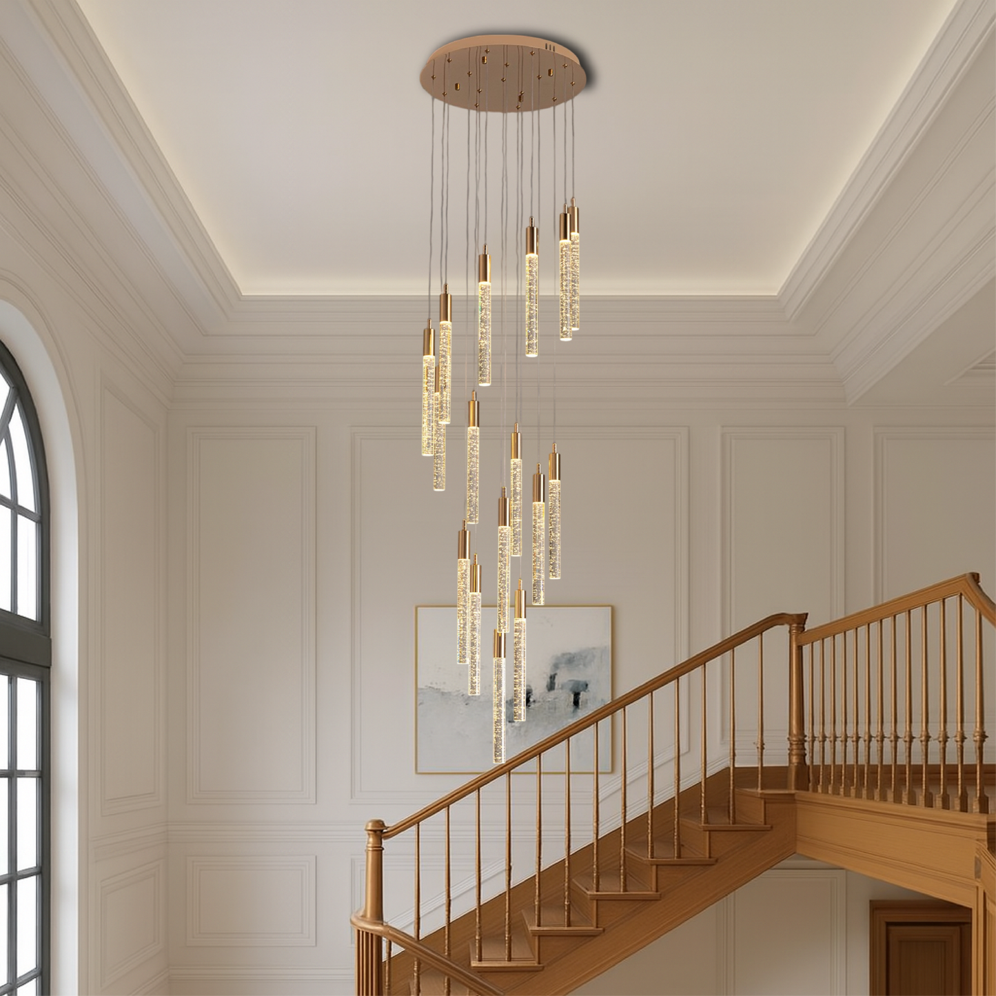 Luminaire | Chandelier Acrylique Or Élégant pour Intérieur Raffiné