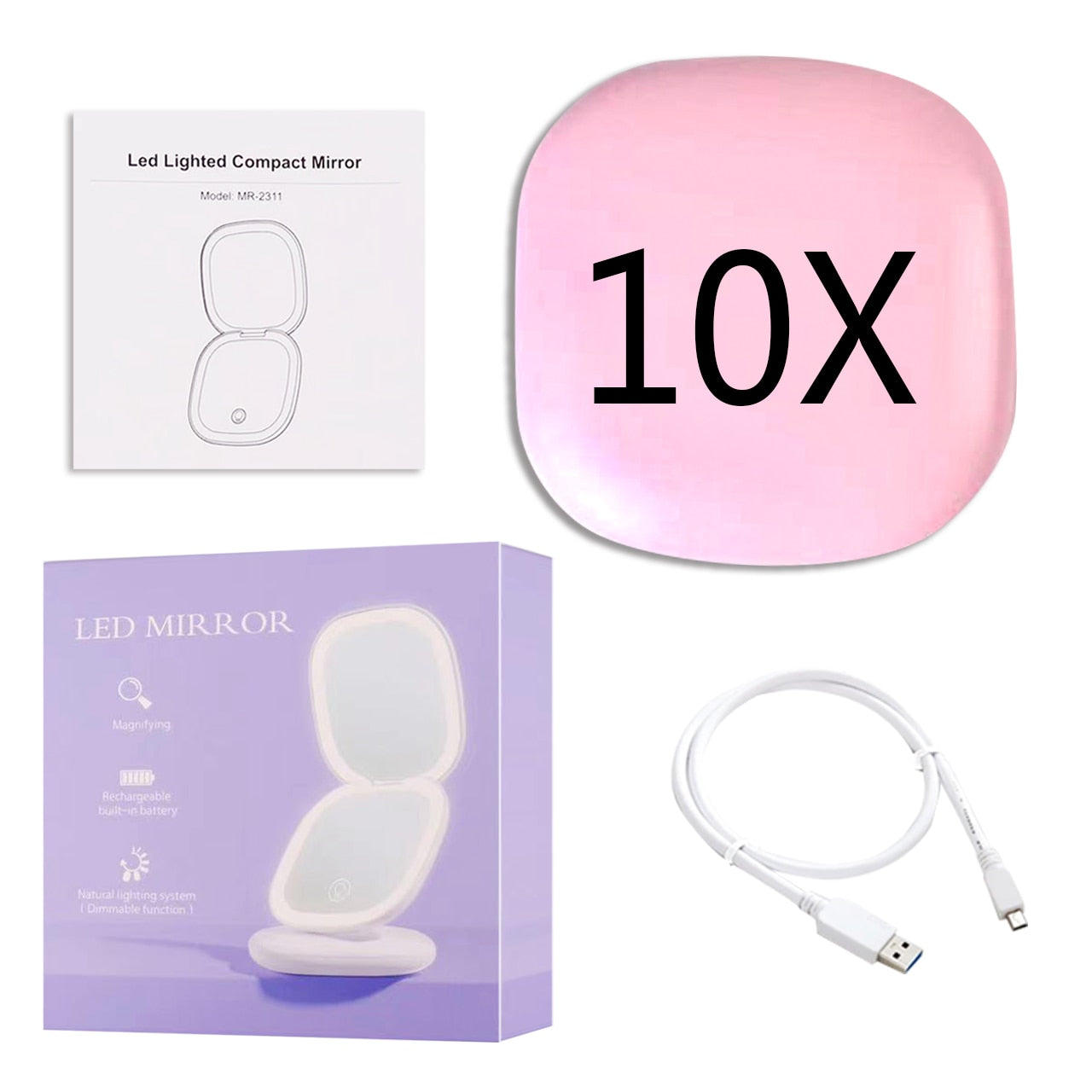 Miroir de Maquillage LED Compact avec Double Grossissement - Foivo