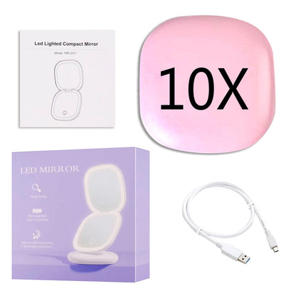 Miroir de Maquillage LED Compact avec Double Grossissement - Foivo