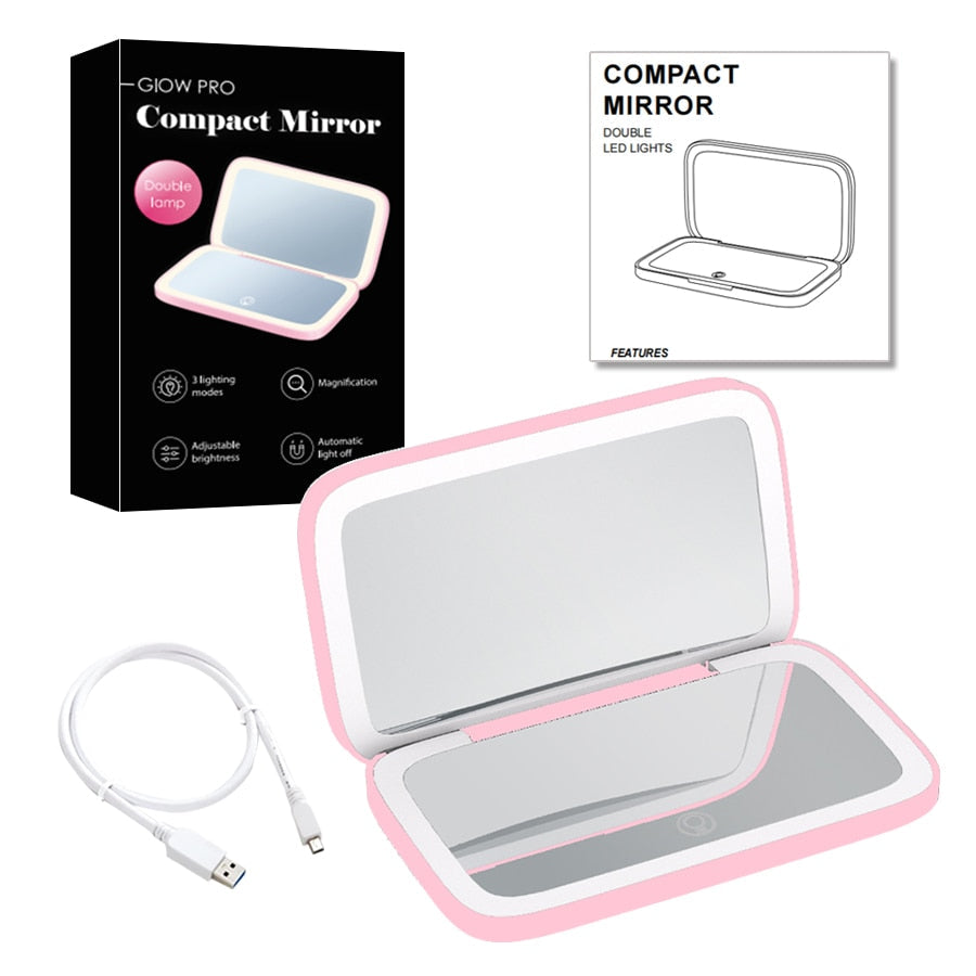 Miroir de Maquillage LED Compact avec Double Grossissement