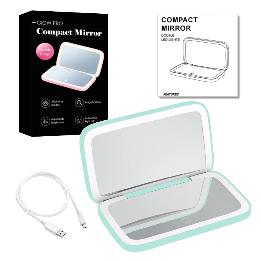 Miroir de Maquillage LED Compact avec Double Grossissement
