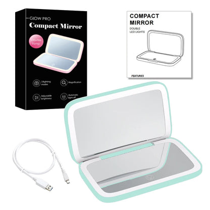 Miroir de Maquillage LED Compact avec Double Grossissement