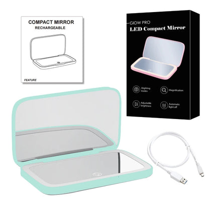 Miroir de Maquillage LED Compact avec Double Grossissement