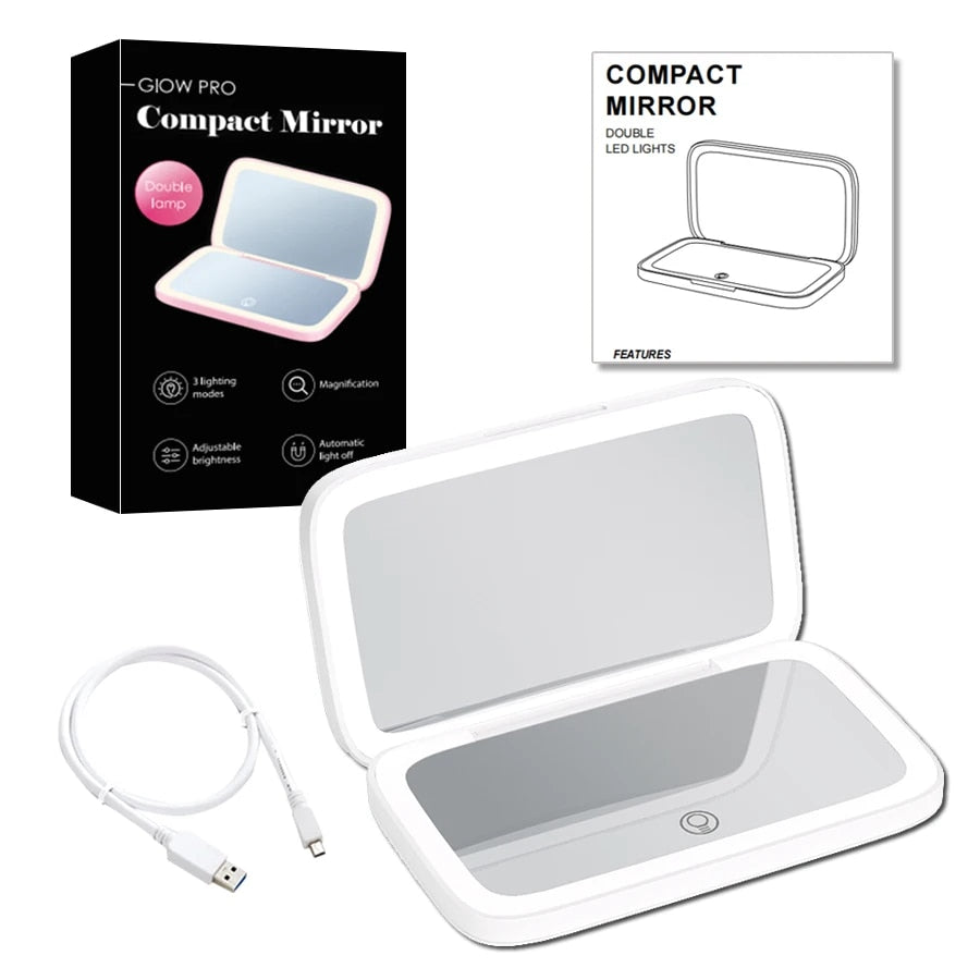 Miroir de Maquillage LED Compact avec Double Grossissement