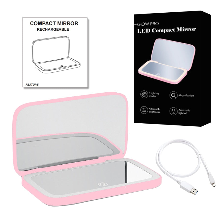 Miroir de Maquillage LED Compact avec Double Grossissement