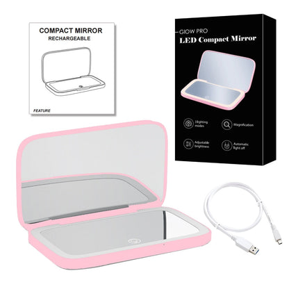 Miroir de Maquillage LED Compact avec Double Grossissement