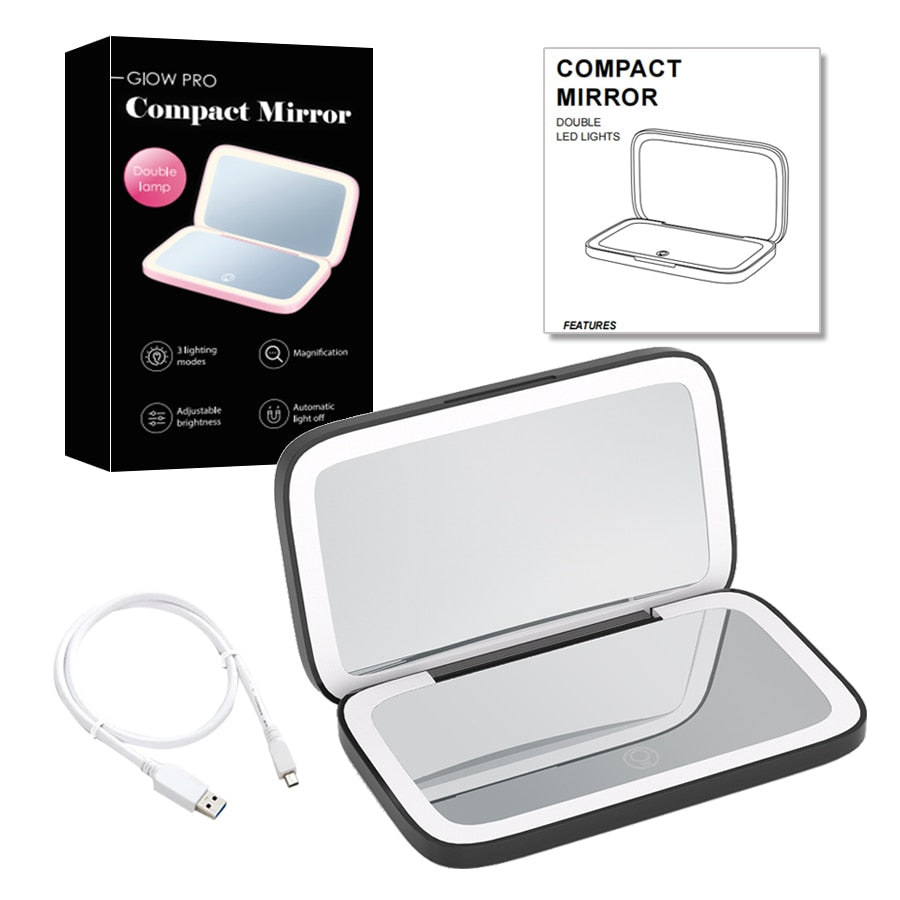 Miroir de Maquillage LED Compact avec Double Grossissement