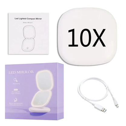 Miroir de Maquillage LED Compact avec Double Grossissement