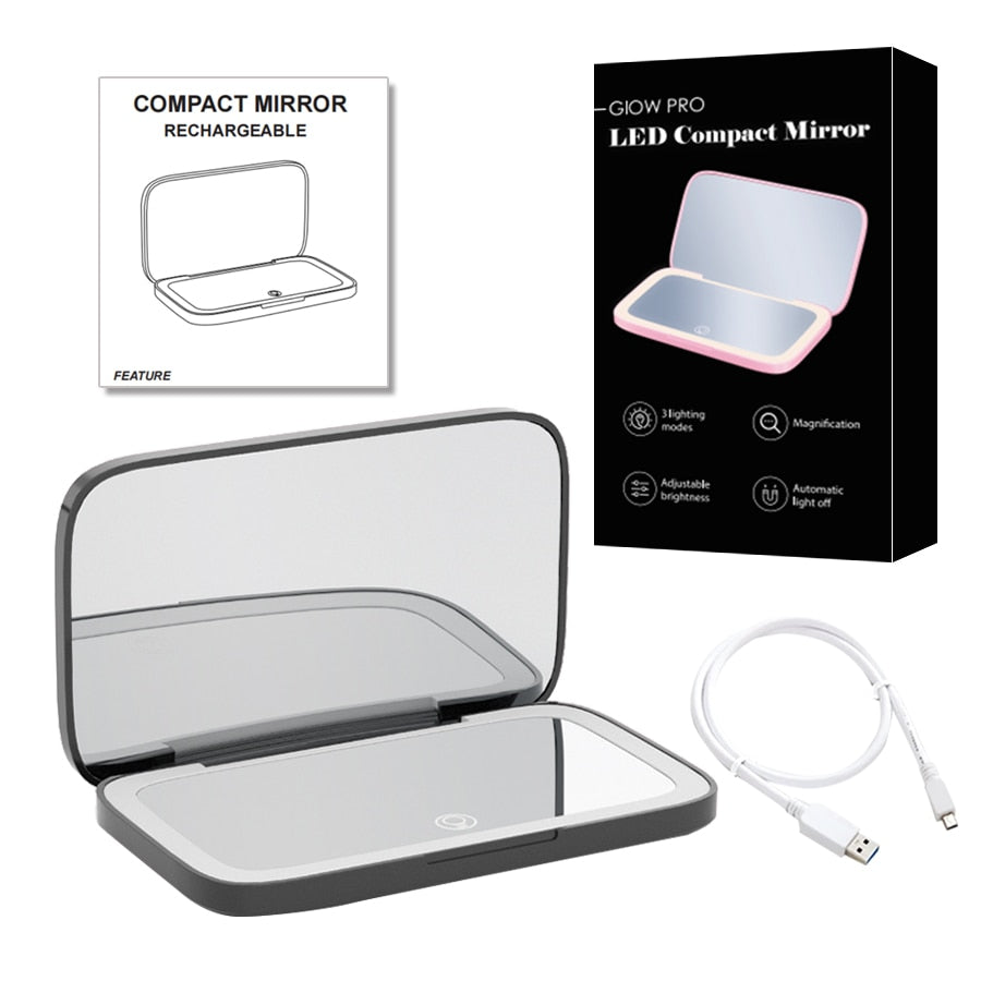 Miroir de Maquillage LED Compact avec Double Grossissement