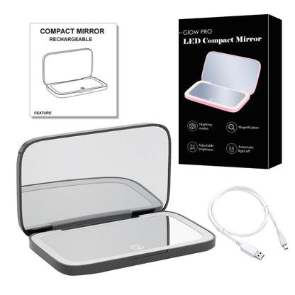 Miroir de Maquillage LED Compact avec Double Grossissement