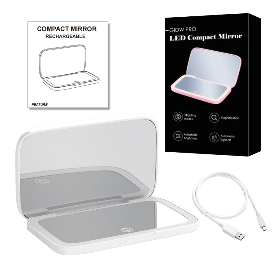 Miroir de Maquillage LED Compact avec Double Grossissement