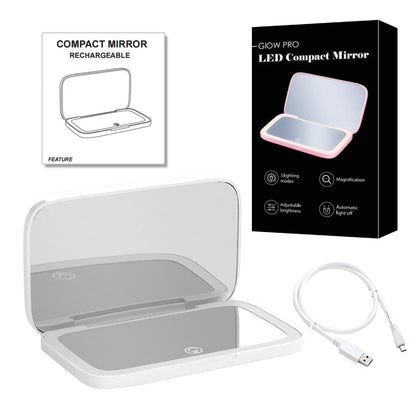 Miroir de Maquillage LED Compact avec Double Grossissement