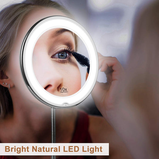 Miroir Maquillage Lumineux avec Loupe Grossissante et Bras Flexible - Foivo